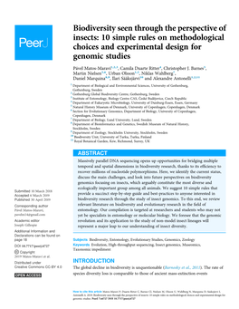 Biodiversity Seen Through the Perspective of Insects: 10 Simple Rules on Methodological Choices and Experimental Design for Genomic Studies