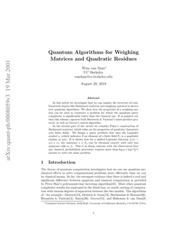Quantum Algorithms for Weighing Matrices and Quadratic Residues