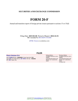 Fibria Celulose S.A. Form 20-F Filed 2013-02-28