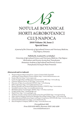 Notulae Botanicae Horti Agrobotanici Cluj-Napoca