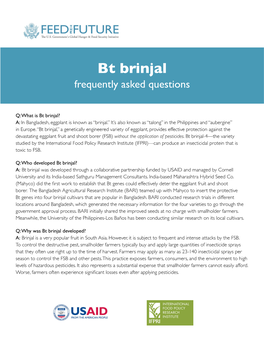 Bt Brinjal Frequently Asked Questions