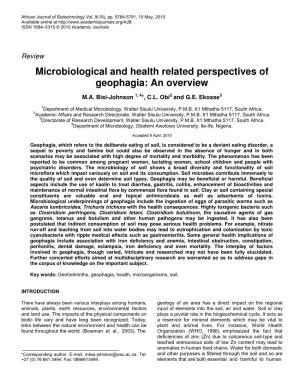Microbiological and Health Related Perspectives of Geophagia: an Overview
