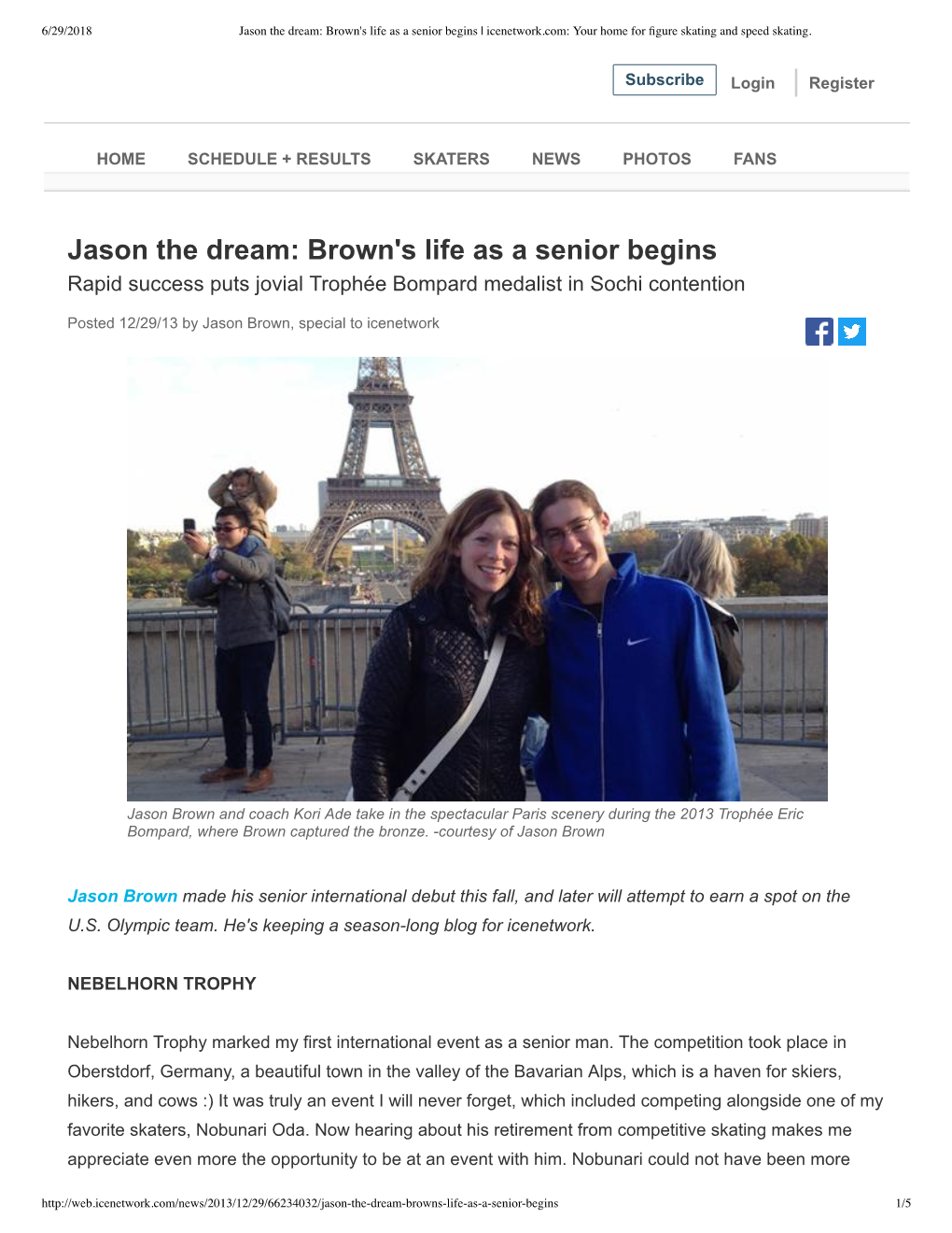 Jason the Dream: Brown's Life As a Senior Begins | Icenetwork.Com: Your Home for ﬁgure Skating and Speed Skating