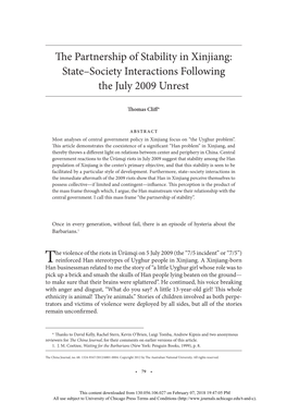 The Partnership of Stability in Xinjiang: State–Society Interactions Following the July 2009 Unrest