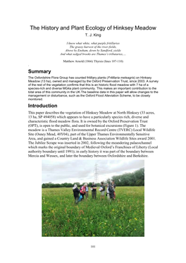 The History and Plant Ecology of Hinksey Meadow T