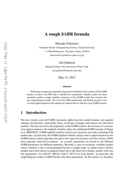 A Rough SABR Formula Arxiv:2105.05359V1 [Q-Fin.MF] 11