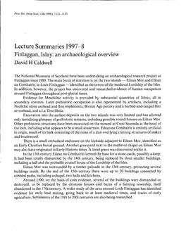 Lecture Summaries 1997-8 Finlaggan, Islay: an Archaeological Overview Davi Caldweldh L