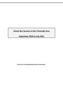 School Bus Services in the Tameside Area September 2020 to July 2021