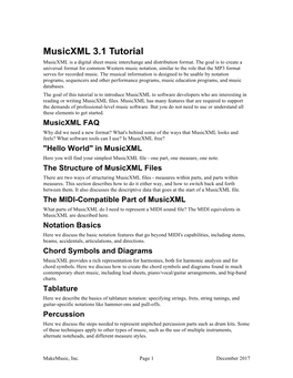 Musicxml 3.1 Tutorial Musicxml Is a Digital Sheet Music Interchange and Distribution Format