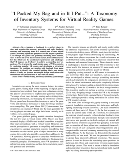 A Taxonomy of Inventory Systems for Virtual Reality Games