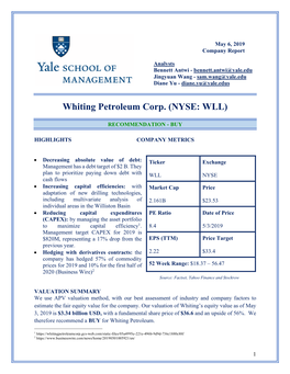 Whiting Petroleum Company Report