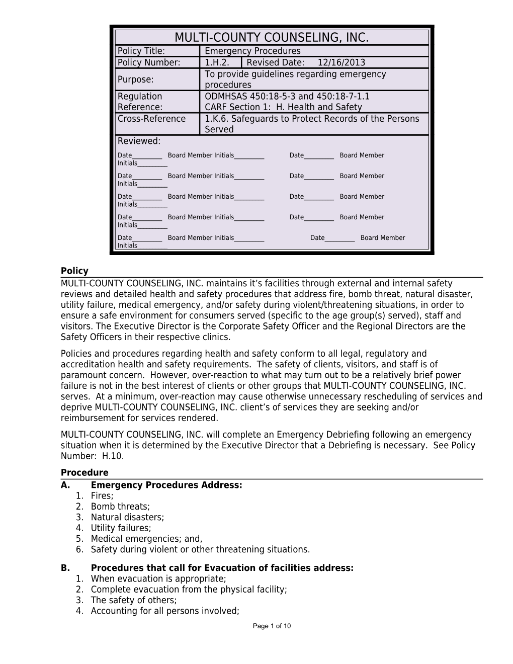 MULTI-COUNTY COUNSELING, INC. Maintains It S Facilities Through External and Internal Safety