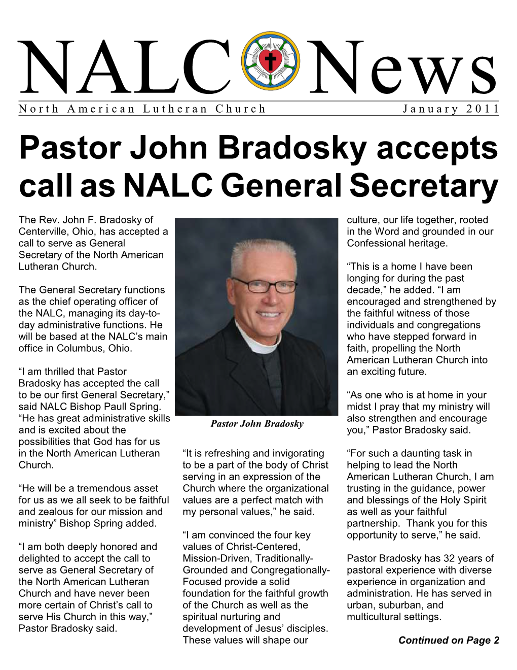 Pastor John Bradosky Accepts Call As NALC General Secretary