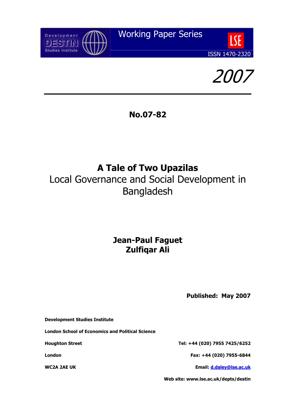 A Tale of Two Upazilas Local Governance and Social Development in Bangladesh