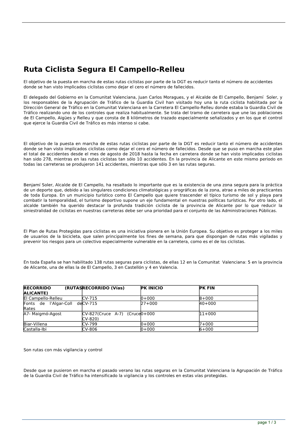 Ruta Ciclista Segura El Campello-Relleu