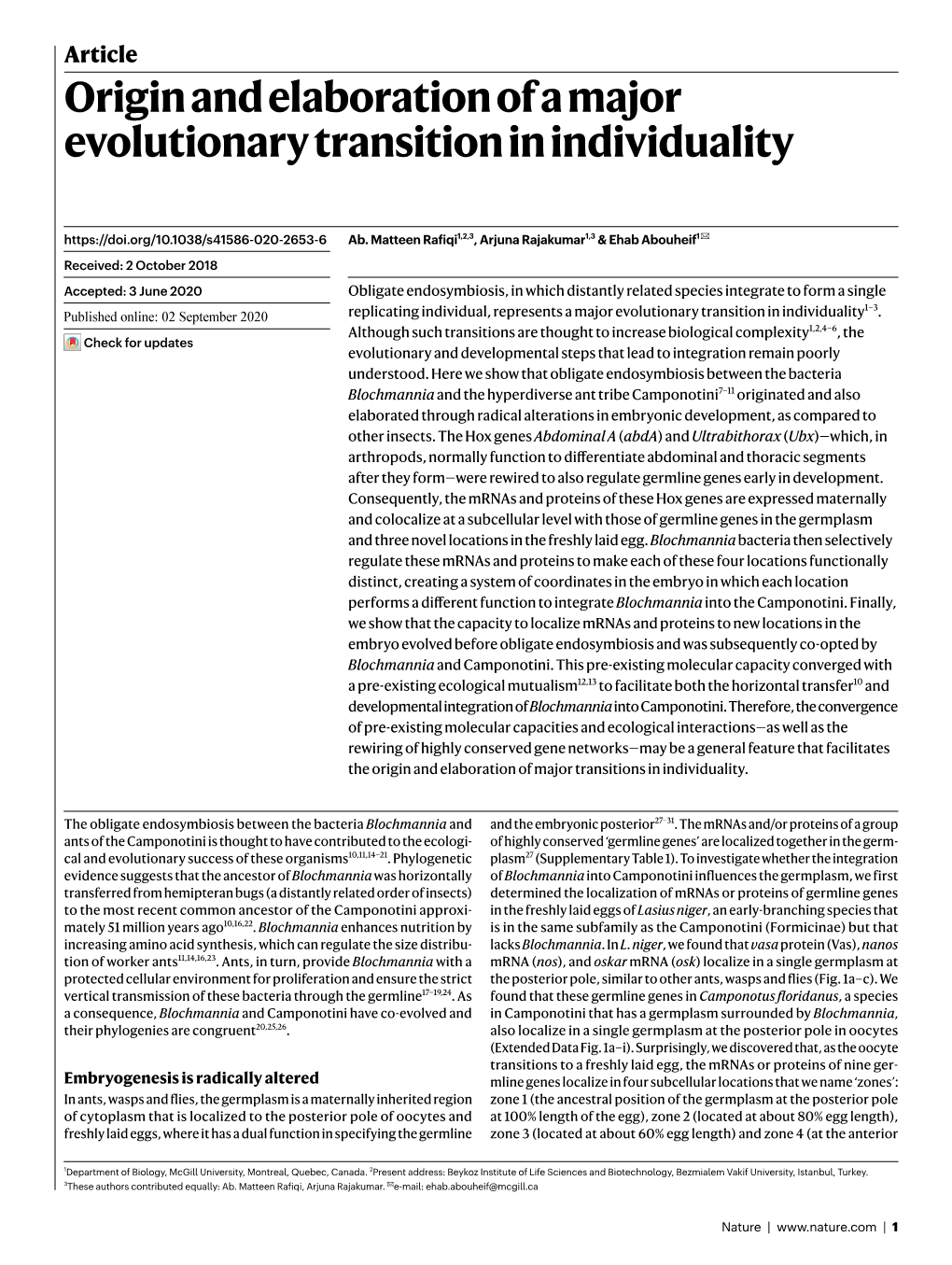 Origin and Elaboration of a Major Evolutionary Transition in Individuality