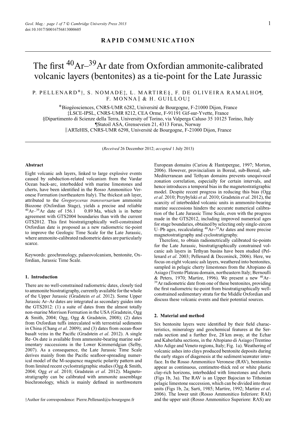 The First Ar– Ar Date from Oxfordian Ammonite-Calibrated Volcanic