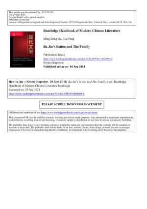 Routledge Handbook of Modern Chinese Literature Ba Jin's Fiction