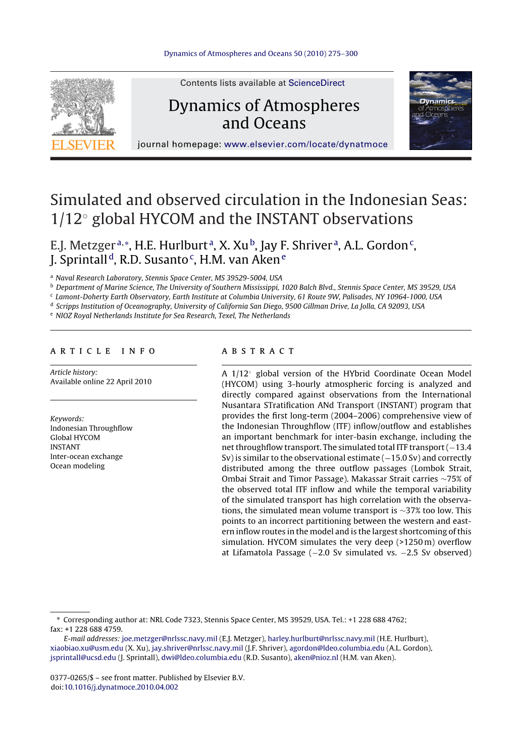 1/12Â° Global HYCOM and the INSTANT Observations