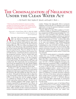 The Criminalization of Negligence Under the Clean Water Act — by David E