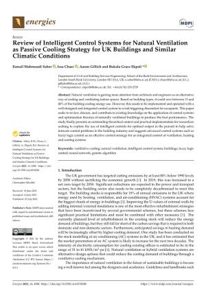 Review of Intelligent Control Systems for Natural Ventilation As Passive Cooling Strategy for UK Buildings and Similar Climatic Conditions