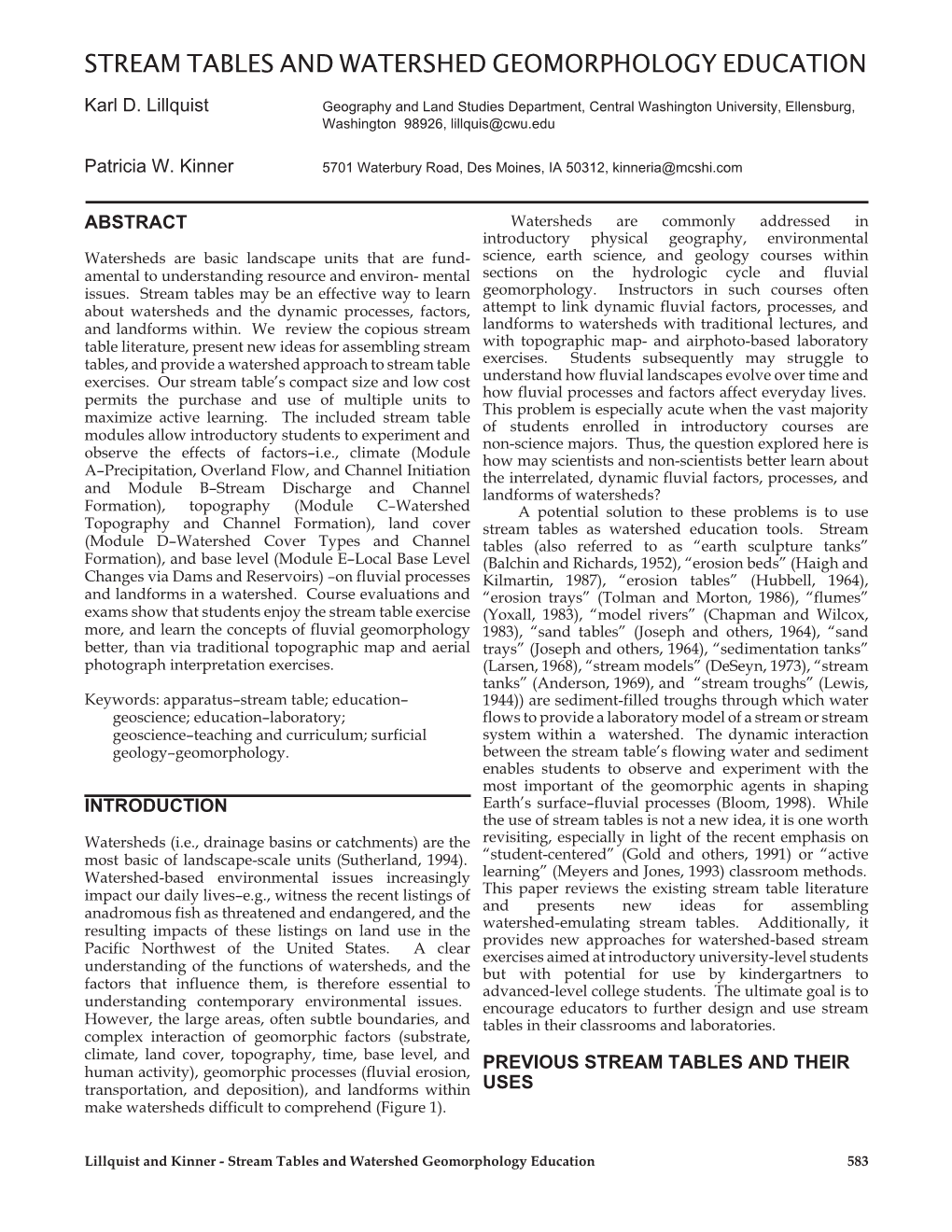 Stream Tables and Watershed Geomorphology Education