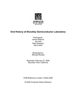 Oral History of Shockley Semiconductor Laboratory