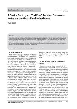 Feridun Demokan, Notes on the Great Famine in Greece