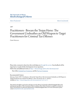 The Government Unsheathes an Old Weapon to Target Practitioners for Criminal Tax Offenses Dante Marrazzo