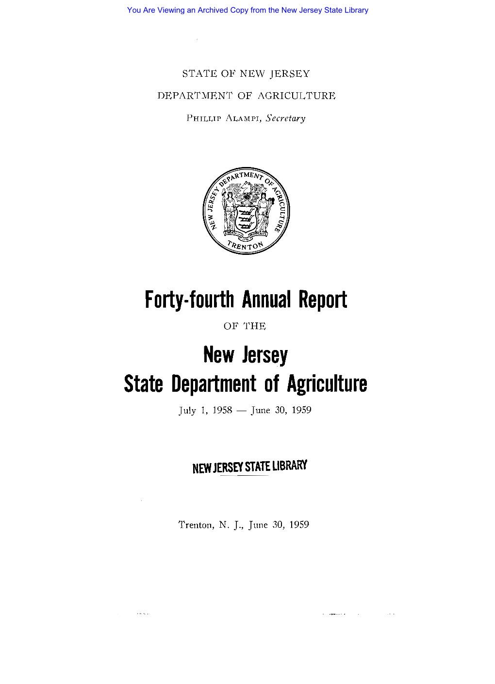Forty-Fourth Annual Report New Jersey State Department Of