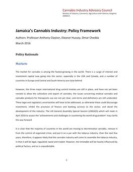 Jamaica's Cannabis Industry: Policy Framework