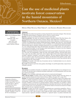 Can the Use of Medicinal Plants Motivate Forest Conservation in the Humid Mountains of Northern Oaxaca, Mexico?