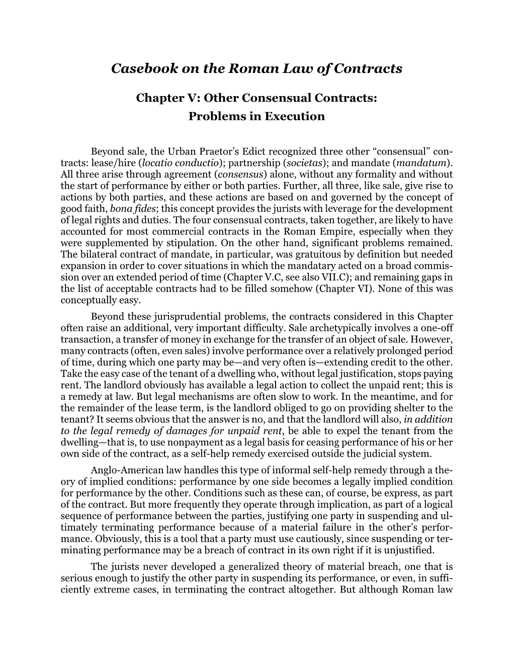 Casebook on the Roman Law of Contracts