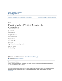 Predator-Induced Vertical Behavior of a Ctenophore Josefin Itt Elman University of Oslo