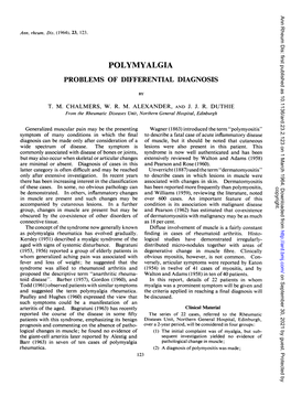 Polymyalgia Problems of Differential Diagnosis