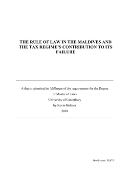 The Rule of Law in the Maldives and the Tax Regime’S Contribution to Its Failure