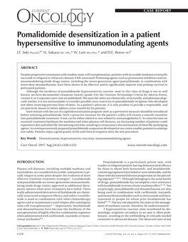 Pomalidomide Desensitization in a Patient Hypersensitive to Immunomodulating Agents