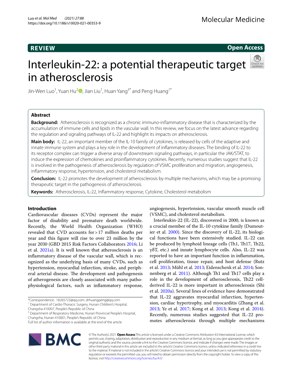 Interleukin-22: a Potential Therapeutic Target in Atherosclerosis