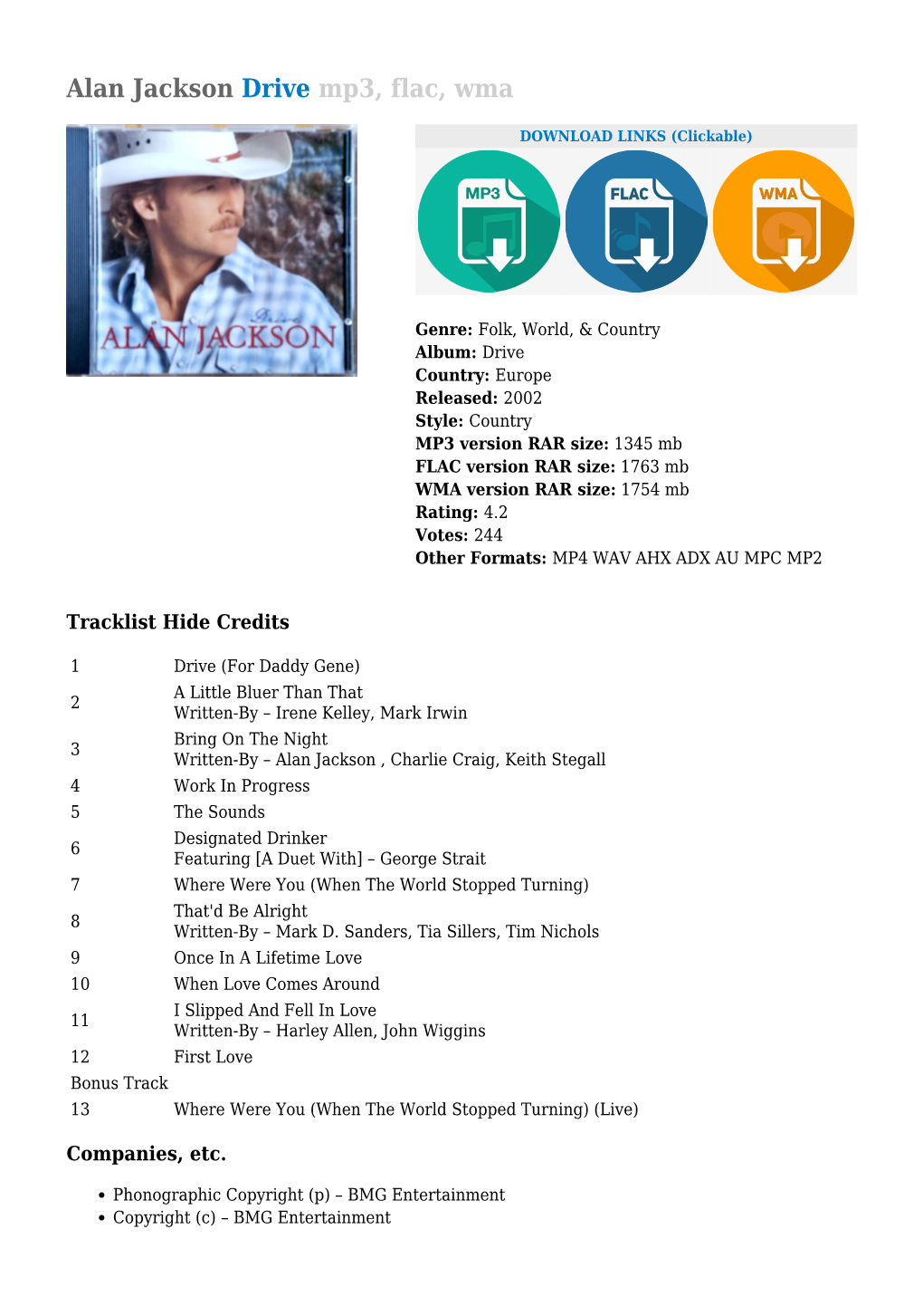 Alan Jackson Drive Mp3, Flac, Wma