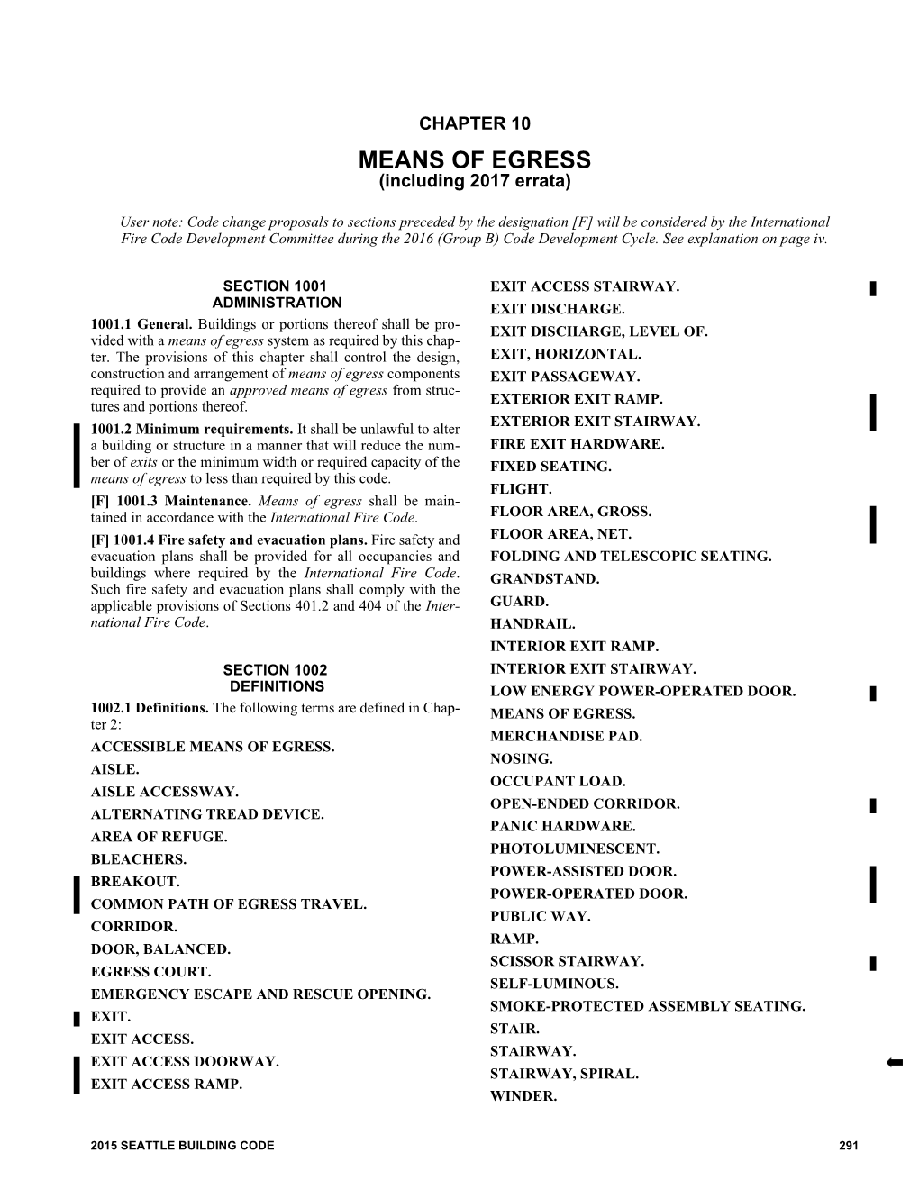 Seattle Building Code, Chapter 10, Means of Egress