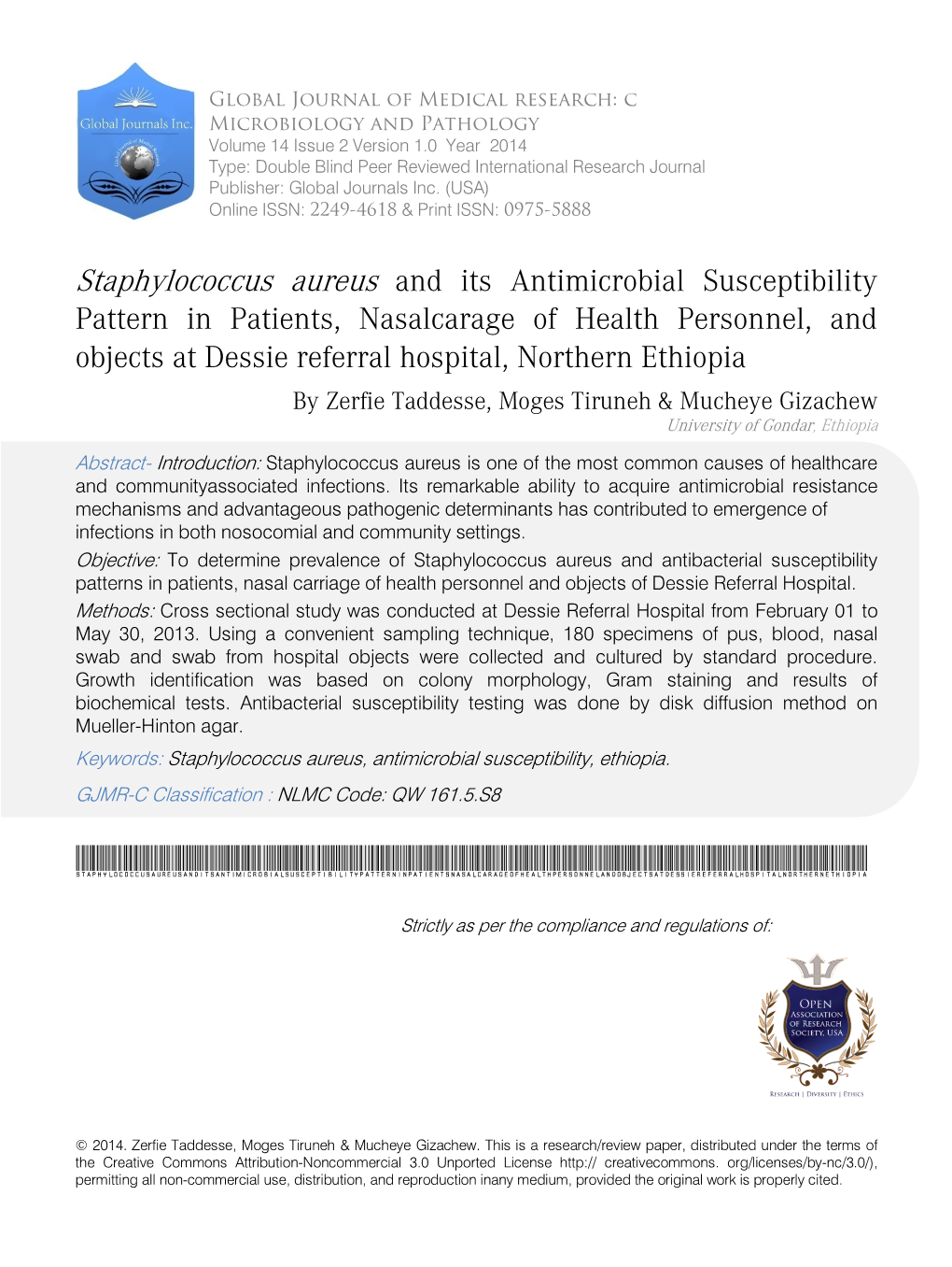 Staphylococcus Aureus and Its Antimicrobial Susceptibility