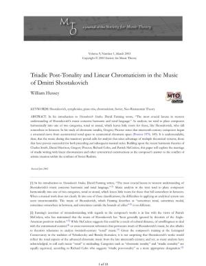MTO 9.1: Hussey, Triadic Post-Tonality and Linear Chromaticism