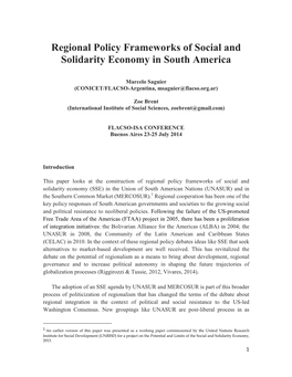 Regional Policy Frameworks of Social and Solidarity Economy in South America
