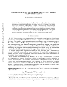 Arxiv:1503.02547V4 [Math.GT] 9 Jul 2018 Perbolic Volume of the Complement of the Link