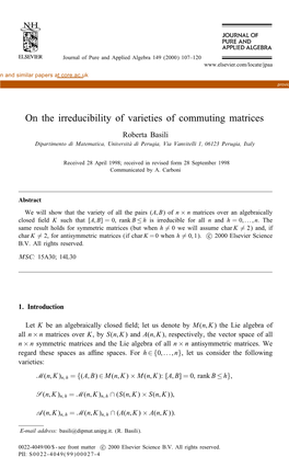 On the Irreducibility of Varieties of Commuting Matrices