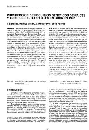 PROSPECCION DE RECURSOS GENETICOS DE RAICES Y TUBERCULOS TROPICALES EN CUBA EN 1992 L