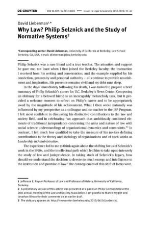 Philip Selznick and the Study of Normative Systems2