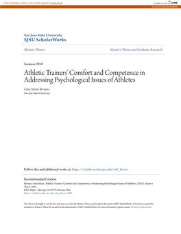 Athletic Trainers' Comfort and Competence in Addressing Psychological Issues of Athletes Gina Marie Biviano San Jose State University