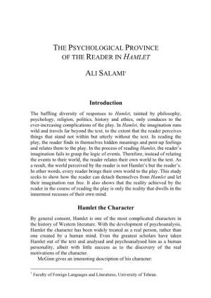 The Psychological Province of the Reader in Hamlet Ali