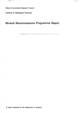 Mineral Reconnaissance Programme Report